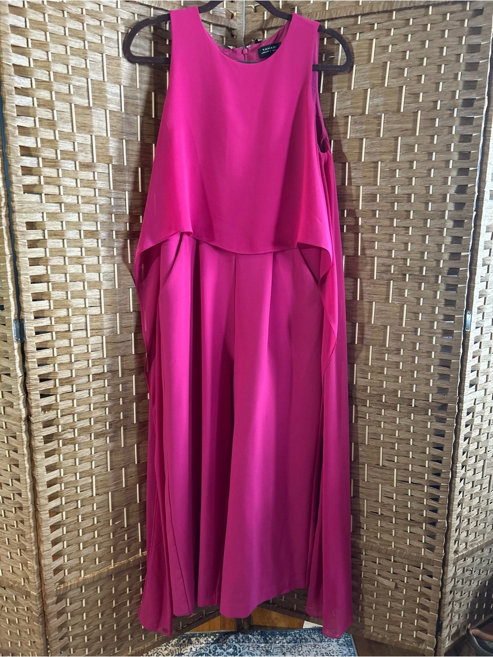 Hot Pink Cape Overlay Wide Leg Jumpsuit Formal Wedding Guest Size 6 Cocktail